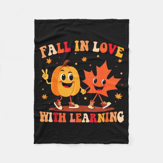 Retro Fall In Love With Learning Autumn Pumpkin Te Fleecedecke (Vorderseite)