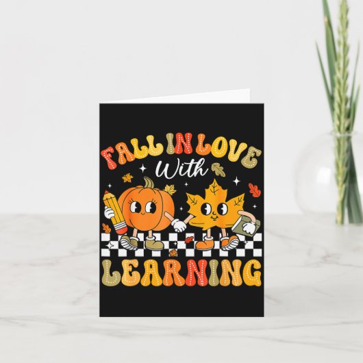 Retro Fall In Love With Learning Autumn Pumpkin Te Karte (Vorderseite)