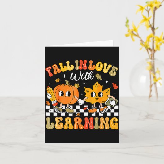 Retro Fall In Love With Learning Autumn Pumpkin Te Karte (Gelbe Blume)