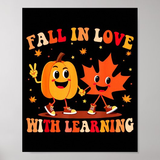 Retro Fall In Love With Learning Autumn Pumpkin Te Poster (Vorne)