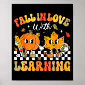 Retro Fall In Love With Learning Autumn Pumpkin Te Poster (Vorne)