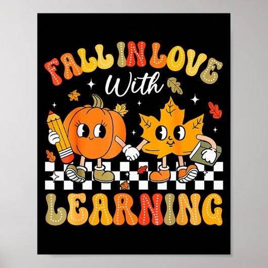 Retro Fall In Love With Learning Autumn Pumpkin Te Poster (Vorne)