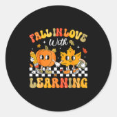 Retro Fall In Love With Learning Autumn Pumpkin Te Runder Aufkleber (Vorderseite)