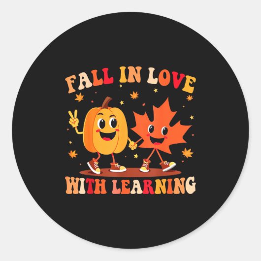 Retro Fall In Love With Learning Autumn Pumpkin Te Runder Aufkleber (Vorderseite)