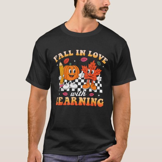 Retro Fall in Love with Learning Autumn Thanksgivi T-Shirt (Vorderseite)