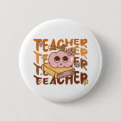 Retro Fall Teacher Pumpkin Halloween Button (Vorderseite)
