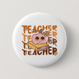 Retro Fall Teacher Pumpkin Halloween Button