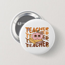 Retro Fall Teacher Pumpkin Halloween Button