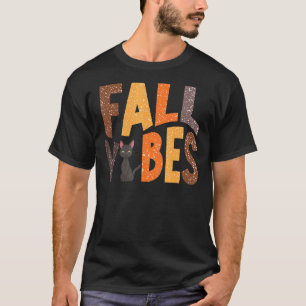 Retro Fall Vibes Black Cat Happy Fall Herbst Danke T-Shirt