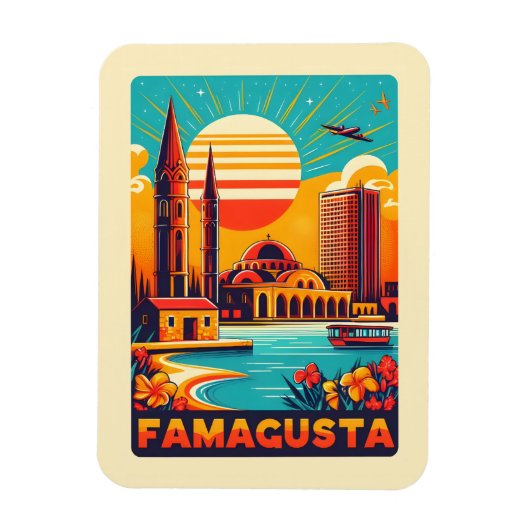 Retro Famagusta Beach Zypern Souvenirs Magnet (Vertikal)