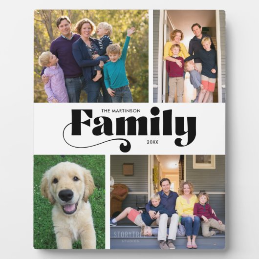 Retro Familie 4 FotoCollage Fotoplatte (Vorderseite)