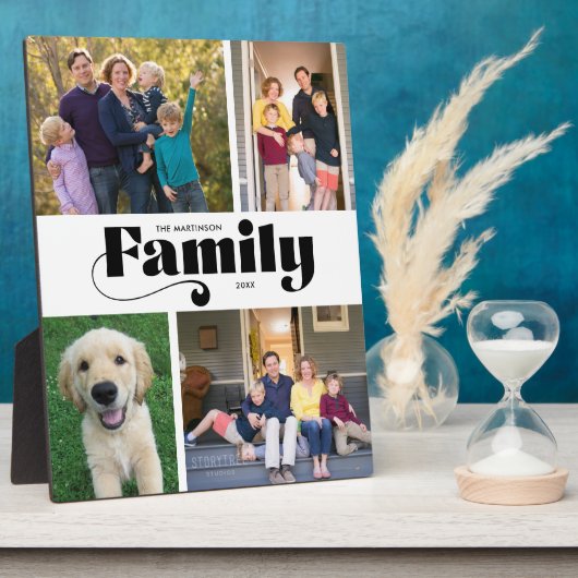Retro Familie 4 FotoCollage Fotoplatte (Seite)