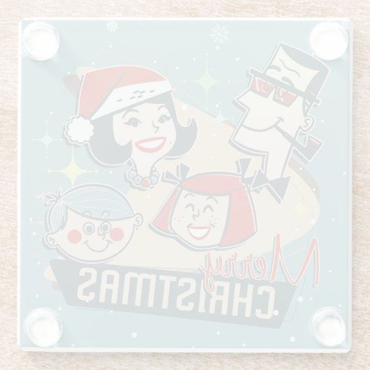 Retro Familie frohe Weihnachten glücklich Neues Ja Glasuntersetzer (Rückseite)