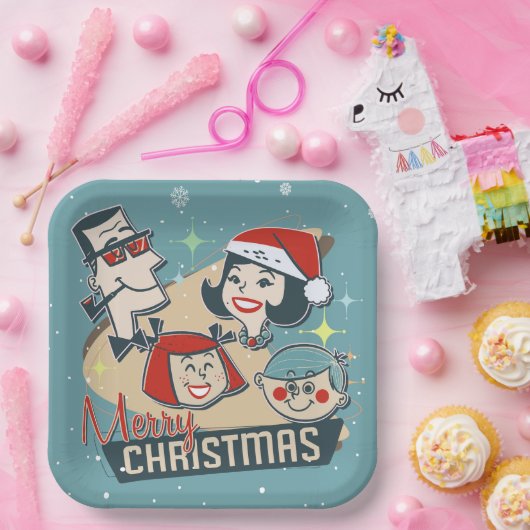 Retro Familie frohe Weihnachten glücklich Neues Ja Pappteller (Party)