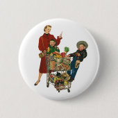 Retro Familie, Mama und Kinder Lebensmittelgeschäf Button (Vorderseite)