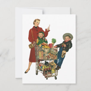 Retro Familie, Mama und Kinder Lebensmittelgeschäf Einladung