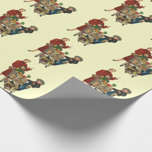 Retro Familie, Mama und Kinder Lebensmittelgeschäf Geschenkpapier (Ecke)