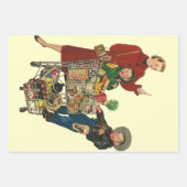Retro Familie, Mama und Kinder Lebensmittelgeschäf Geschenkpapier Set (Vorderseite 3)