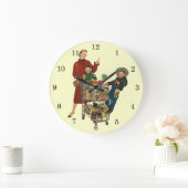 Retro Familie, Mama und Kinder Lebensmittelgeschäf Große Wanduhr (Zuhause)