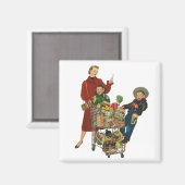 Retro Familie, Mama und Kinder Lebensmittelgeschäf Magnet (Vorderseite/Rückseite)