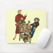 Retro Familie, Mama und Kinder Lebensmittelgeschäf Mousepad (Mit Mouse)