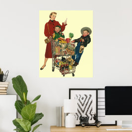 Retro Familie, Mama und Kinder Lebensmittelgeschäf Poster