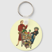 Retro Familie, Mama und Kinder Lebensmittelgeschäf Schlüsselanhänger (Vorderseite)