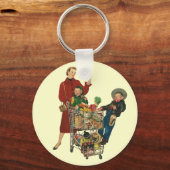 Retro Familie, Mama und Kinder Lebensmittelgeschäf Schlüsselanhänger (Rückseite)