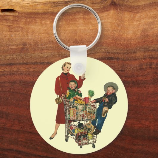 Retro Familie, Mama und Kinder Lebensmittelgeschäf Schlüsselanhänger (Vorderseite)
