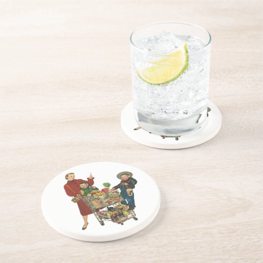 Retro Familie, Mama und Kinder Lebensmittelgeschäf Untersetzer (Seite)