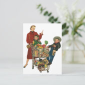Retro Familie, Mama und Kinder, Supermarkt Postkarte (Stehend Vorderseite)