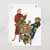 Retro Familie, Mama und Kinder, Supermarkt Postkarte (Vorne/Hinten)