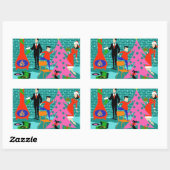 Retro Familie schneidet die Weihnachtsbaumklammern Rechteckiger Aufkleber (Blatt)