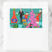 Retro Familie schneidet die Weihnachtsbaumklammern Rechteckiger Aufkleber (Tasche)