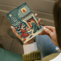 Retro Familie Weihnachten am Kamin