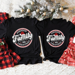 Retro Familie Weihnachtsname Candy Cane Matching T-Shirt