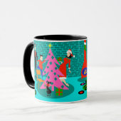 Retro Familie, welche die Weihnachtsbaum-Tasse Tasse (Vorderseite Links)