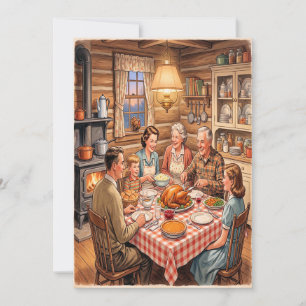 Retro-Familien-Dinner-Erntedankkarte Feiertagskarte