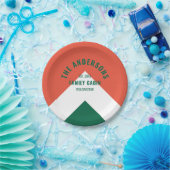 Retro Familienhaus Personalisierter Name Grün Rot Pappteller (Party)