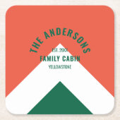 Retro Familienhaus Personalisierter Name Rot Grün Rechteckiger Pappuntersetzer (Vorderseite)