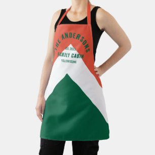 Retro Familienhaus Personalisierter Name Rot Grün Schürze