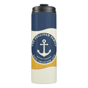Retro-Familienurlaub nautisches Wellen-Anker-Abzei Thermosbecher