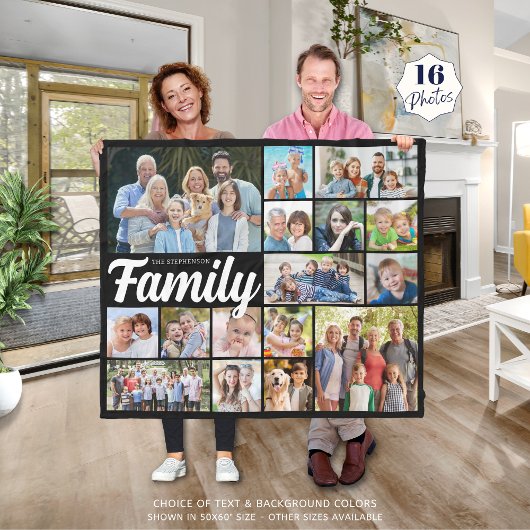 Retro FAMILY 16 FotoCollage Custom Colors Fleecedecke