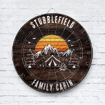 Retro Family Cabin Name Wood Look Custom Dartscheibe<br><div class="desc">Good mood? Just add campfire, s'mores, and the rest of the family with matching supplies. This unique dartboard allows you to proudly display your family name and location, making it not just a game but a cherished family heirloom. Ideal for gatherings, backyard parties, or simply bonding with loved ones, this...</div>