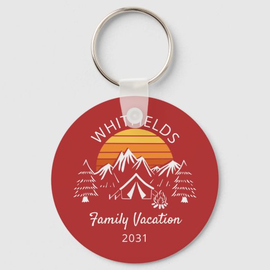 Retro Family Camping Vacacation Individuelle Name Schlüsselanhänger (Vorderseite)