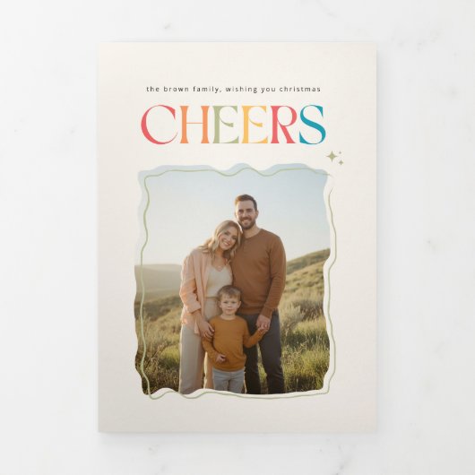 Retro Family Portrait Christmas Holiday Photo Dreifach Gefaltete Karte (Cover)