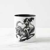 Retro Fantasy Fusion: Dragon-Riding Button-Up Girl Tasse (Zentrum)