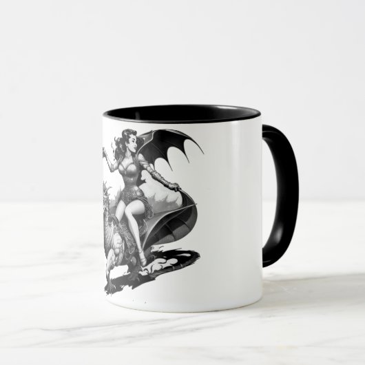 Retro Fantasy Fusion: Dragon-Riding Button-Up Girl Tasse (VorderseiteRechts)