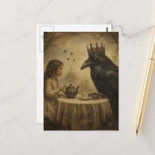 Retro Fantasy Kind eine königliche Raben-Teeparty  Postkarte