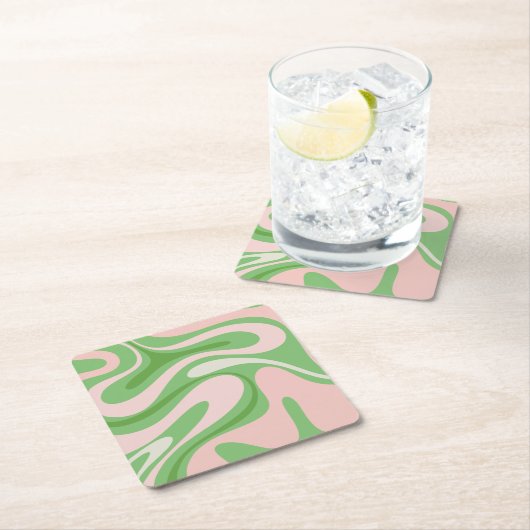 Retro Fantasy Swirf Abstraktes Muster Grün Rosa Rechteckiger Pappuntersetzer (Vor Ort)